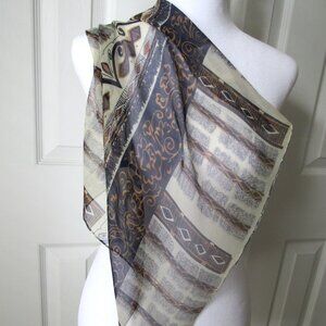 CHICO"S Square Sheer SCARF Middle Eastern Style 100% Silk Light Brown Blue/Black